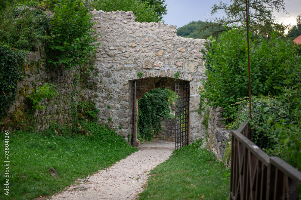 gates in a stone castle mediaeval wall
