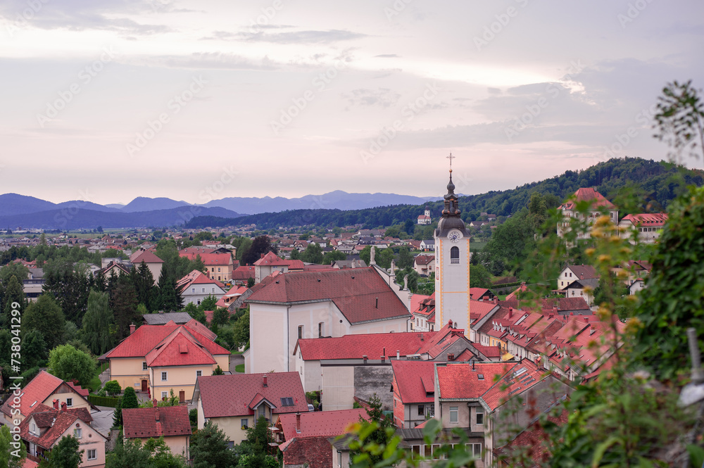 red tiled roofs of an alpine Slovenian town