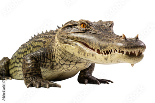 Close Up of a Crocodile. A photograph showcasing a detailed view of a crocodile on a plain Transparent background. © SIBGHA