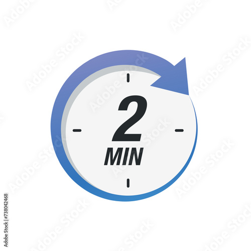 Two minutes icon isolated on white background. Cooking time concept. 2 minutes waiting time icon. Vector stock	
