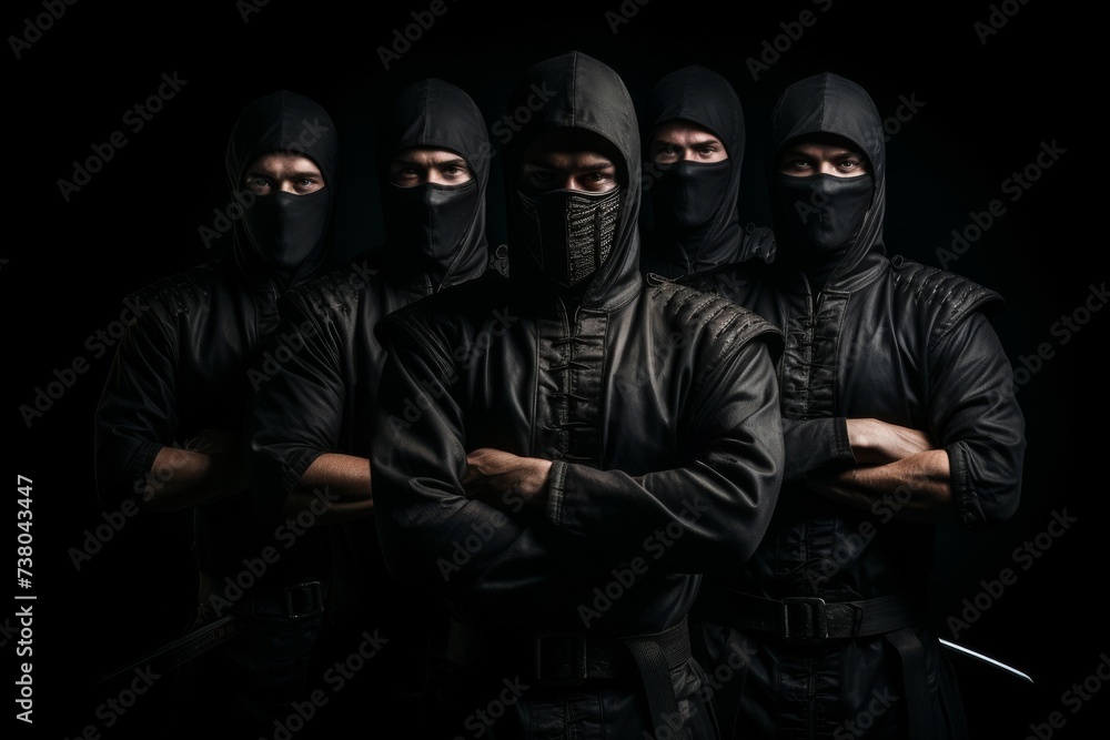 A group of world-class ninja assassins infiltrate a heavily guarded company building. Generative AI. A group of world-class ninja assassins infiltrate a heavily guarded company building. Generative AI.