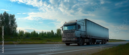 Long Haul Commercial Truck on Open Road photo