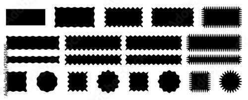 Zig zag rectangular shape with jagged edges. Torn shape pieces set. Jagged black rectangular design elements PNG