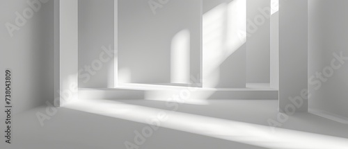 Minimalist White Space with Sunlight Shadows