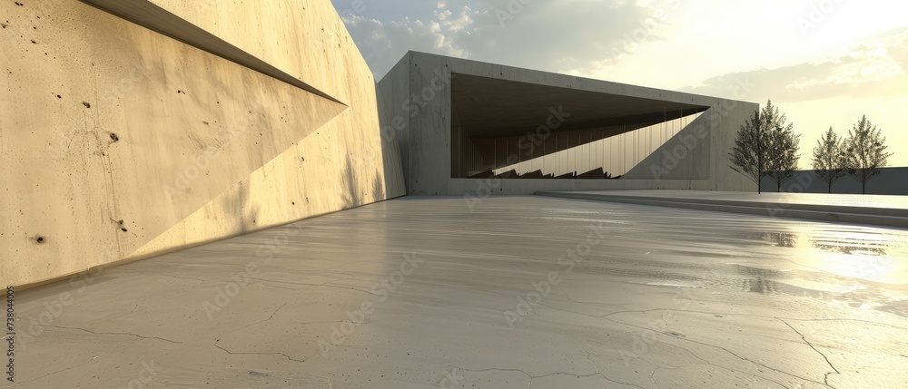 Fototapeta premium Contemporary Concrete Architecture at Sunset