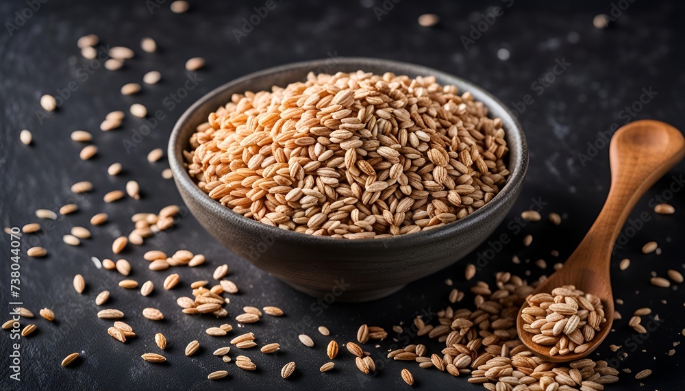 Dry crushed spelt in a bowl on a dark background.
Dry crushed spelt in a bowl on a dark background.