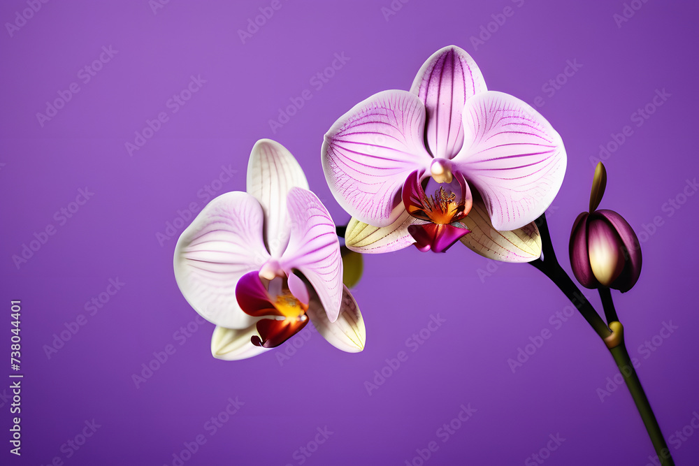 Obraz premium Two White and Purple Orchids Against a Purple Background