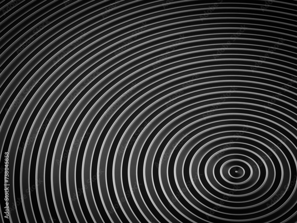 Obraz premium Smooth concentric black rings or circles waves background wallpaper banner flat lay top view