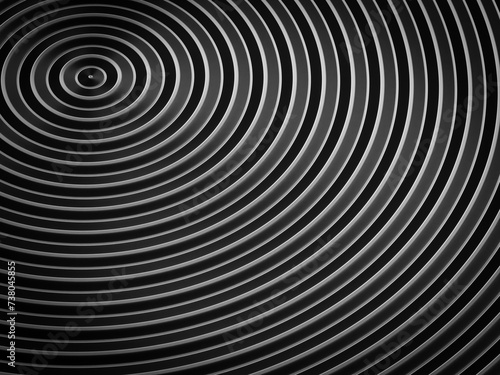 Smooth concentric black rings or circles waves background wallpaper banner flat lay top view