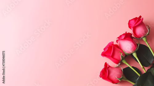Close-up of rose flower in natural pastel light tones with copy space and selective focus