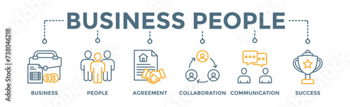 Business people banner web icon vector illustration concept with icon of business, people, agreement, collaboration, communication and success