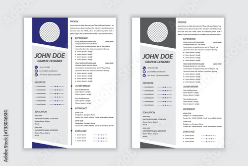 Professional modern resume template with two color variations, vector pro illustration, and editable template