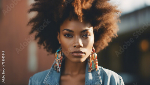portrait of a afro american fashion beauty, bright natural colors
 photo