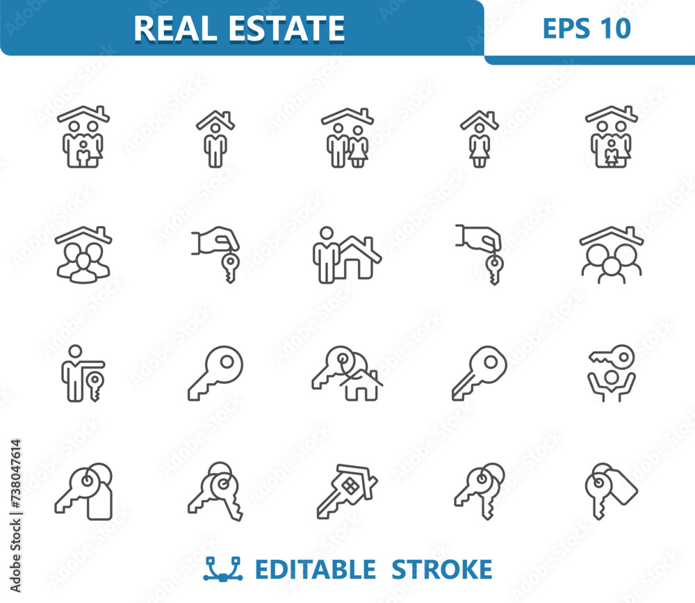 Real Estate Icons. Home, House, Household, Family, Key, Realtor