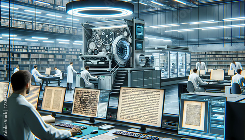 A high-tech OCR (Optical Character Recognition) lab, equipped with advanced scanners and imaging technology to convert printed text into digital data.  photo