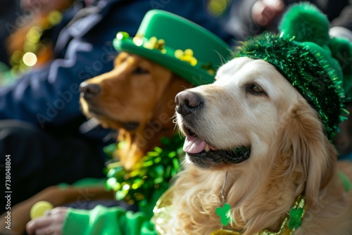 Dogs dressed up for Saint Patricks Day parade photo