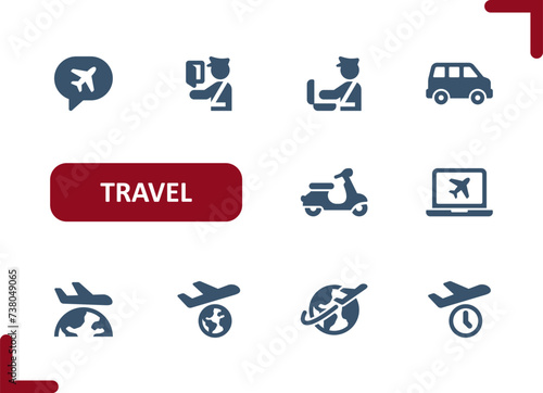 Travel Icons. Transportation, Tourism, Plane, Airport Security, Van, Scooter Icon