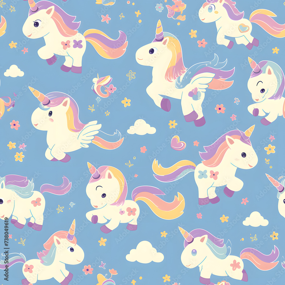 Cute Unicorn cartoon seamless pattern background for kids.