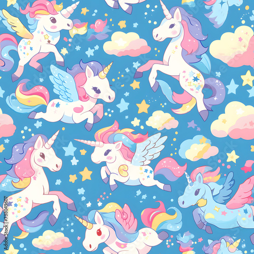 Cute Unicorn cartoon seamless pattern background for kids.