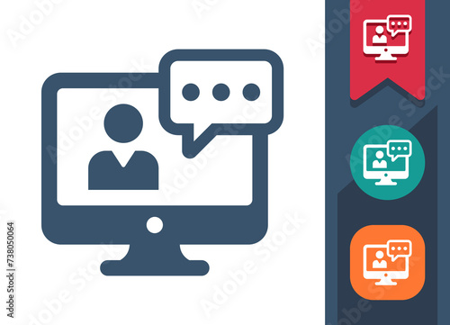 Computer Screen Icon. Monitor, PC, Online Courses, Streaming, Video Call, Movie