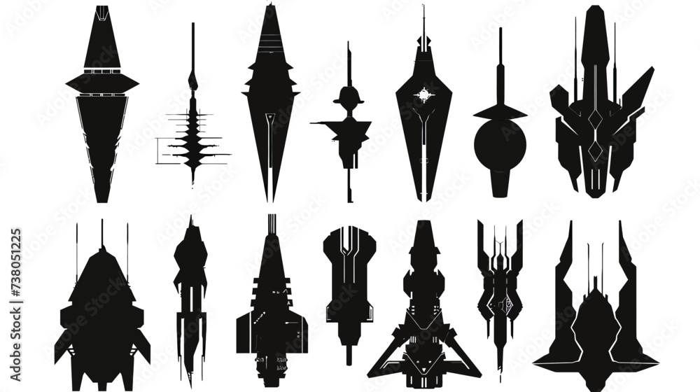 Set Of Fantasy Games Spaceship Silhouette