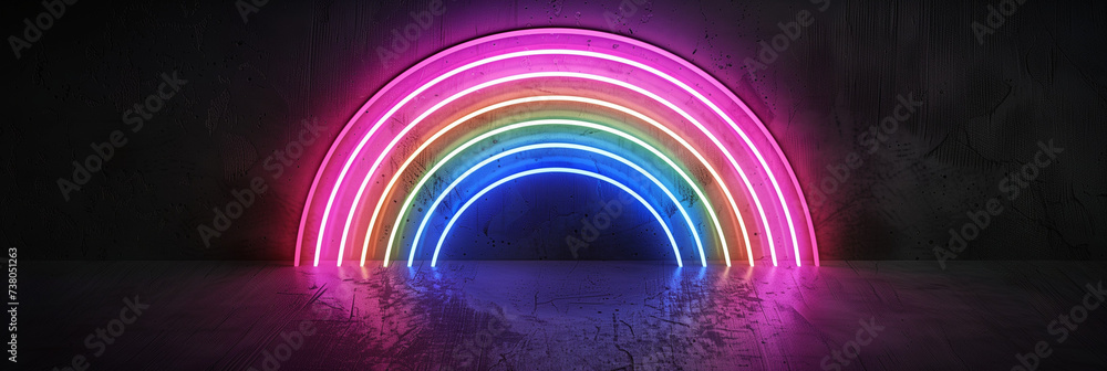 Neon Rainbow Light Installation on Dark Background Neon Rainbow Light Installation on Dark Background
