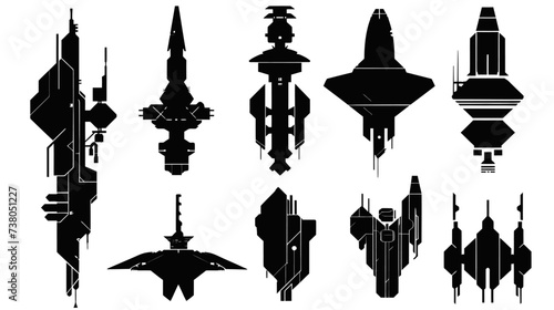 Set Of Fantasy Games Spaceship Silhouette