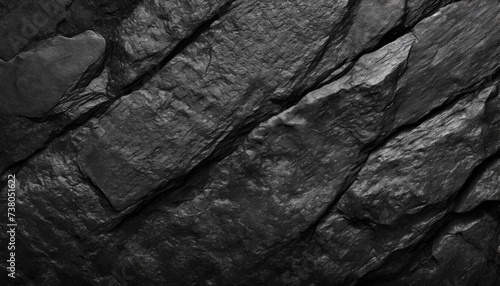 A close-up of dark, rugged rock textures, highlighting the intricate patterns and deep shadows, Ideal for backgrounds, nature themes, or abstract art. photo