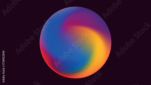 Colorful gradient background, neon gradation circle with halftone grainy noise, vector poster. Abstract vector sphere symbol. Holographic iridescent color blend of fluorescent transition mesh.