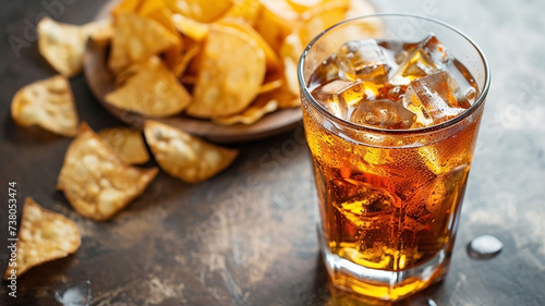 Whiskey with cola and chips