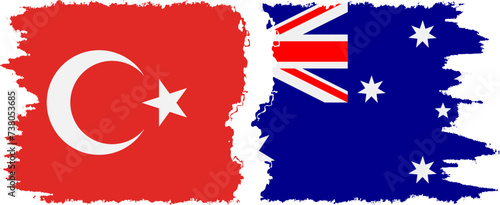Australia and Turkey grunge flags connection vector