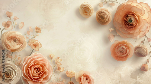 Vintage background with roses and ranunculus in muted tones