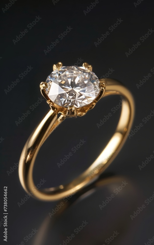 Jewelry ring with diamond on dark background, close up. Jewelry ring with diamond on dark background, close up.