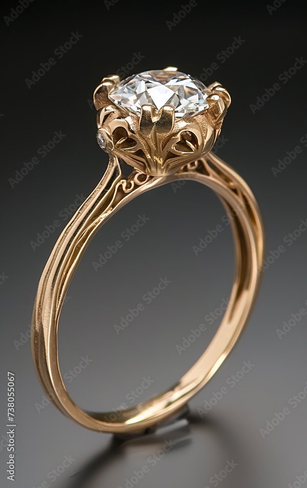 Jewelry ring with diamond on dark background, close up. Jewelry ring with diamond on dark background, close up.