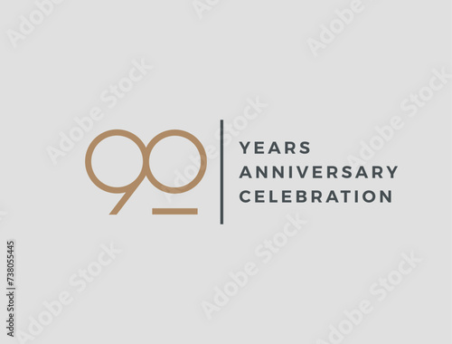 Ninety years celebration event. 90 years anniversary sign. Vector design template.
