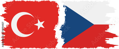 Czech and Turkey grunge flags connection vector