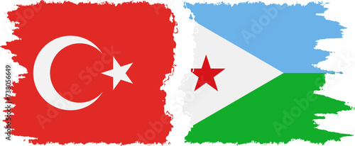 Djibouti and Turkey grunge flags connection vector