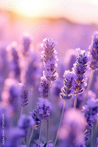 Lavender flowers against a beautiful pink sunset background