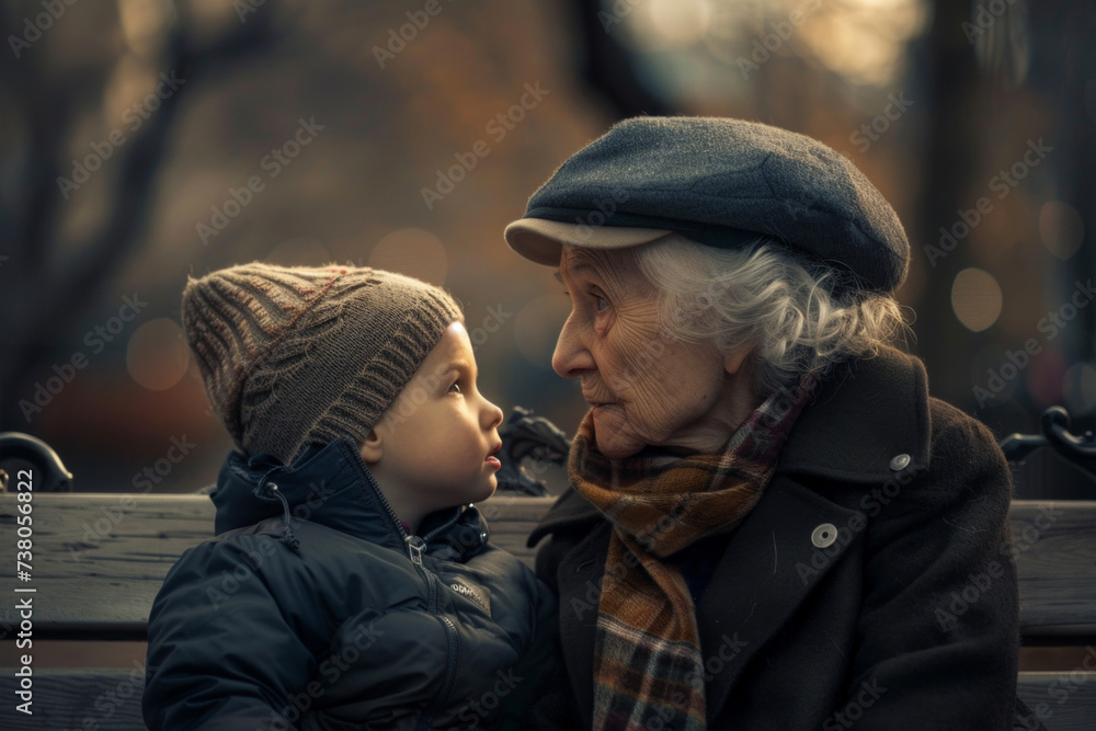 An elderly woman is babysitting her grandchildren An elderly woman is babysitting her grandchildren