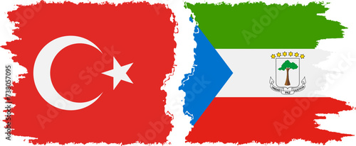 Equatorial Guinea and Turkey grunge flags connection vector