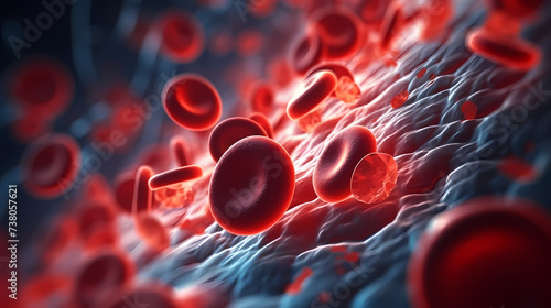 Macroscopic flow of red blood cells flowing through an artery photo