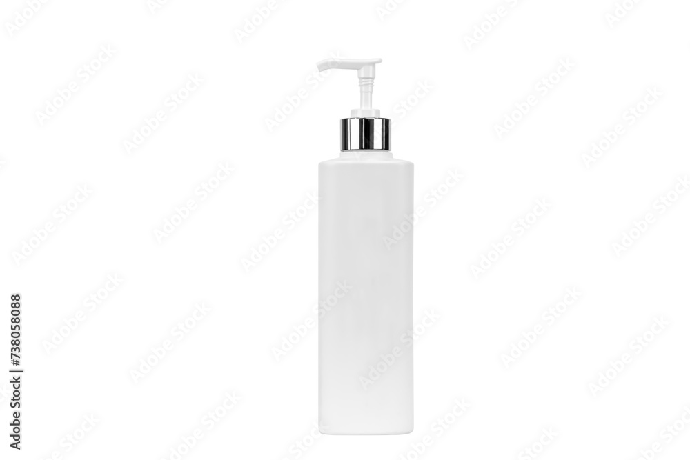 White unbranded dispenser bottle isolated on white background with clipping path, cosmetic packaging mockup with copy space White unbranded dispenser bottle isolated on white background with clipping path, cosmetic packaging mockup with copy space