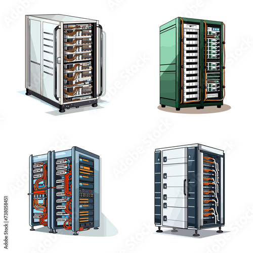 Data Server (Server Rack with Cables) simple minimalist isolated in white background vector illustration