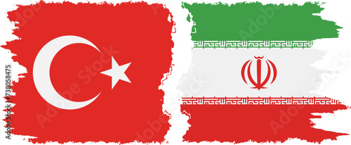 Iran and Turkey grunge flags connection vector