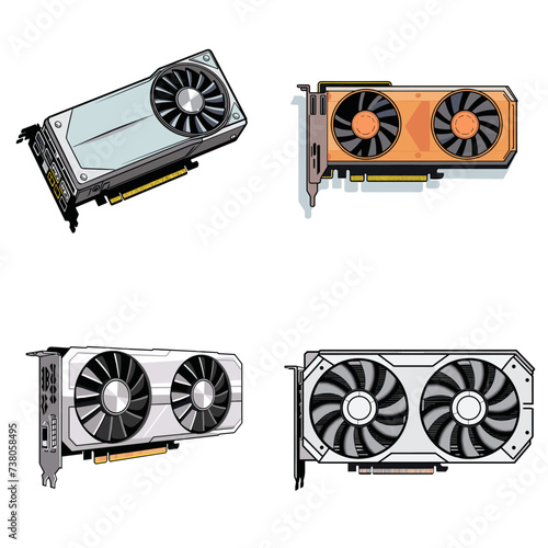 Graphics Card (Dedicated Gaming Graphics Card) simple minimalist isolated in white background vector illustration