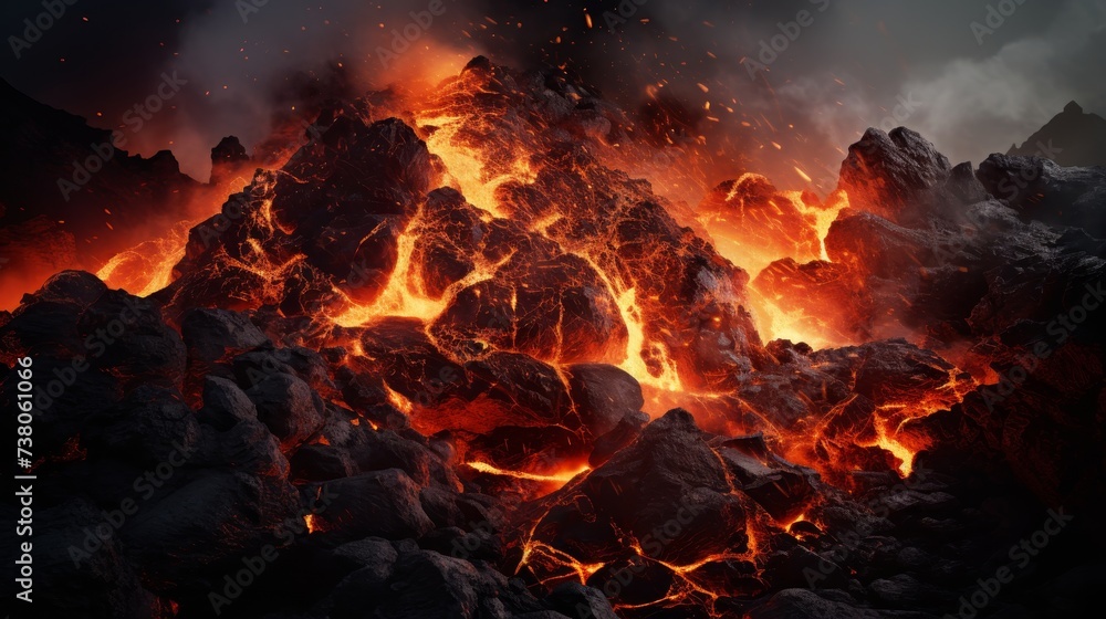 Infernal convergence  mesmerizing vortex of molten lava, crackling energy, and fiery illumination - obrazy, fototapety, plakaty 