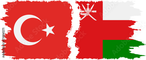Oman and Turkey grunge flags connection vector
