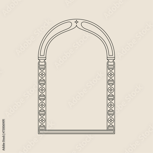 Boho frame arch vector illustration modern minimalistic retro aesthetic linear arc portal logo bohemian design element mystical geometric abstract border
