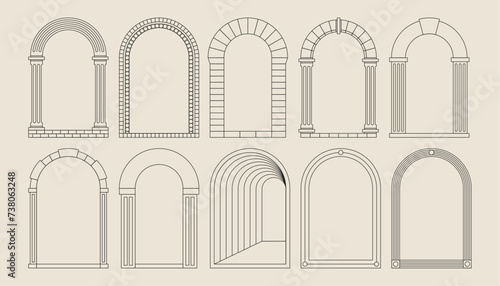 Boho frame arch vector illustration modern minimalistic retro aesthetic linear arc portal logo bohemian design element mystical geometric abstract border
