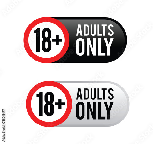 18 plus adults only icon vector flat style illustration. For button, sign, logo, age logo, number, sticker, label, banner, badge, stamp, etc